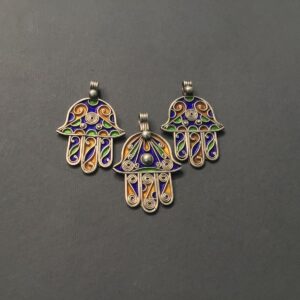 Berber Silver Enamel Khamsa Necklace with Handmade Pendant