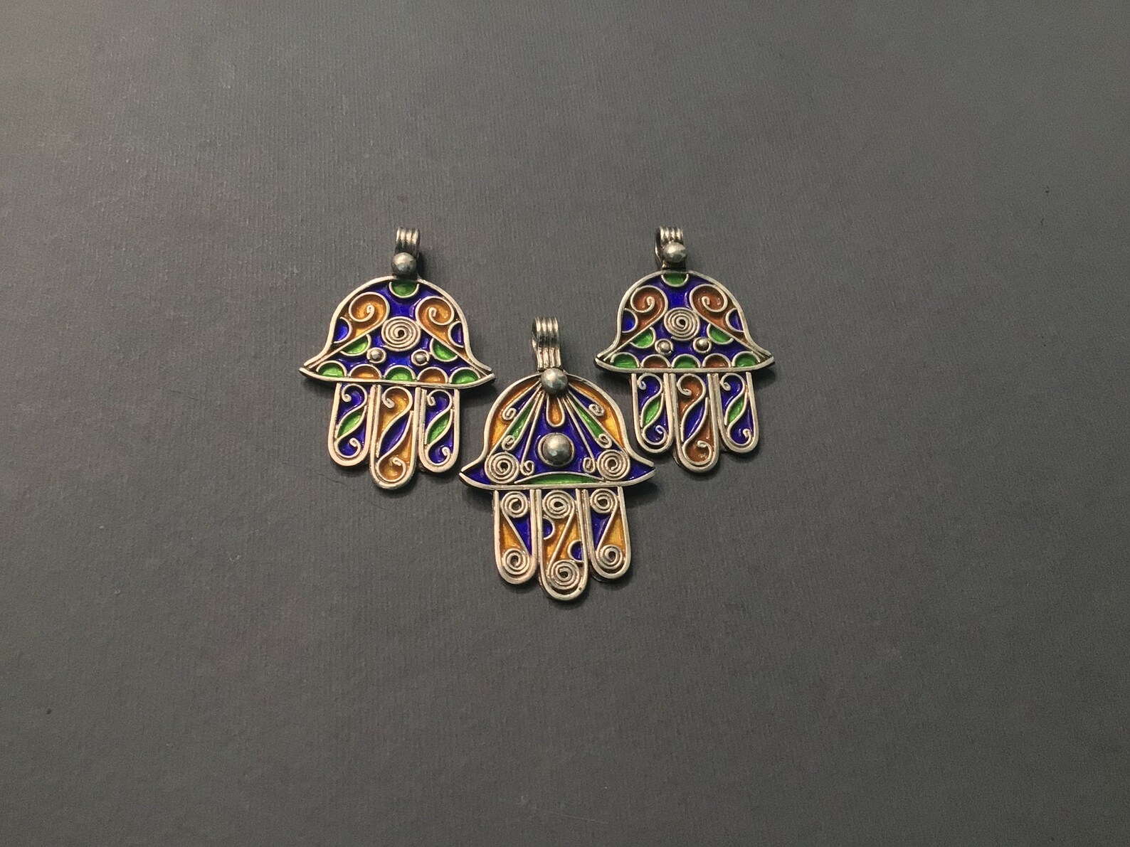Berber Silver Enamel Khamsa Necklace with Handmade Pendant