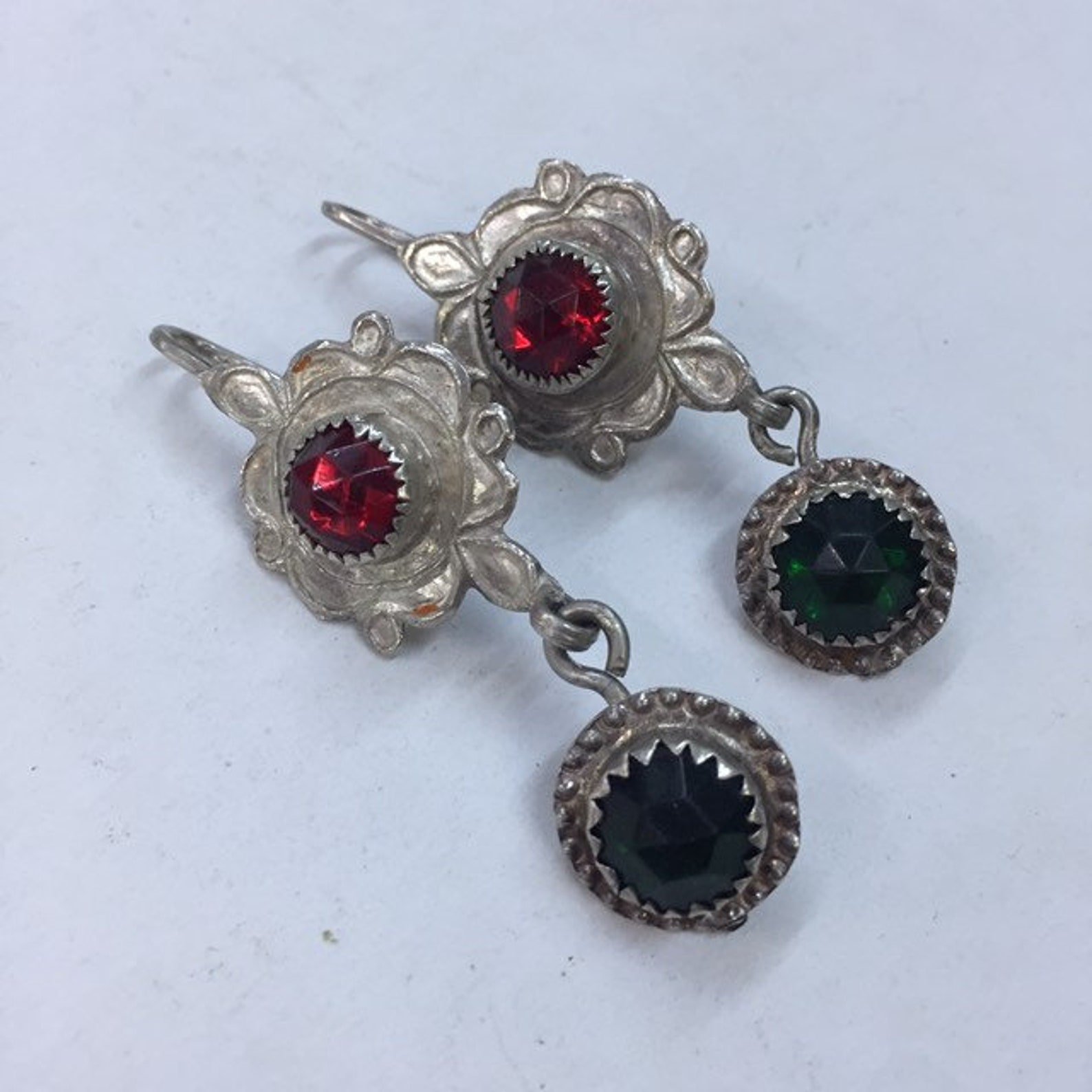 Antique Berber Silver Earrings with Glass Amazigh Jewelry Design