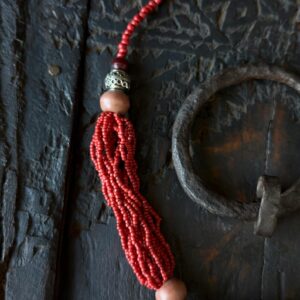 Berber Amazigh Tagmout Necklace with Coral Beads and Silver Pendant