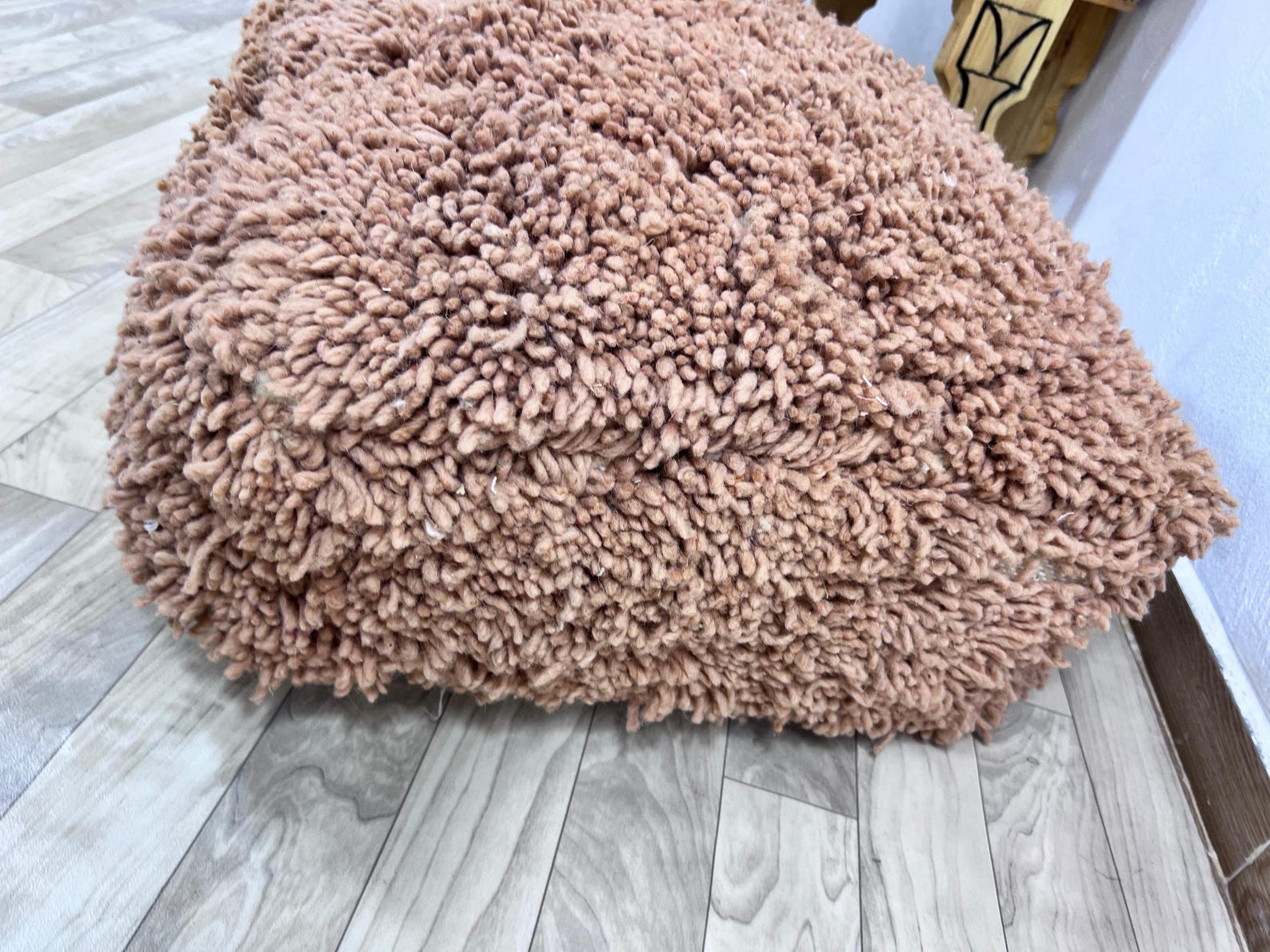 Amazigh Handwoven Berber Wool Floor Pouf with Hanbel Design