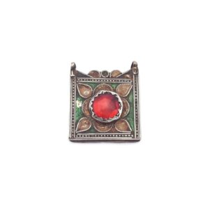 Amazigh Berber Antique Silver Glass Enamel Pendant Necklace Charm
