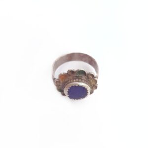 Amazigh Antique Berber Silver Ring with Blue Glass Flower Size 8