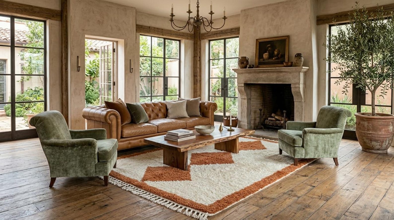 Handwoven Berber Beni Ourain Wool Rug Terracotta Diamond Area Rug