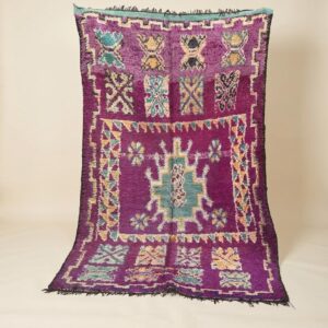 Vintage Purple Berber Amazigh Wool Rug with Tribal Motifs