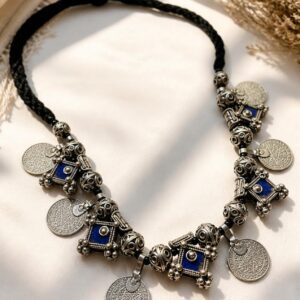 Vintage Amazigh Berber Enameled Cross Pendant Coin Charm Necklace