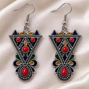 Kabyle Amazigh Geometric Drop Earrings with Berber Heritage Design