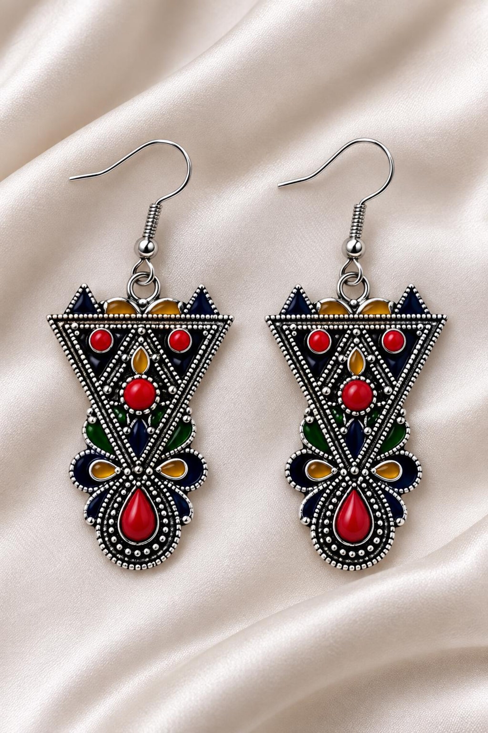 Kabyle Amazigh Geometric Drop Earrings with Berber Heritage Design