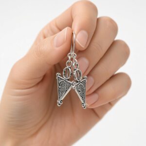 Amazigh Berber Tizerzai Silver Earrings with Kabyle Fibula Design