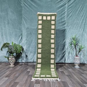 Berber Azilal Green Abstract Handmade Wool Runner Rug