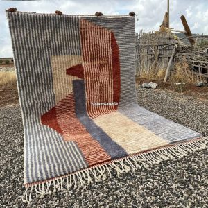 Berber Abstract Terracotta Gray Wool Rug Handmade Geometric Design
