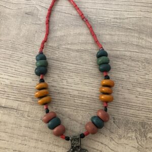 Handmade Berber Tuareg Cross Amazigh Necklace with Colorful Beads