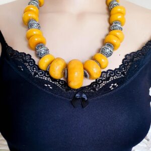 Handmade Amazigh Resin Stainless Steel Beaded Tribal Necklace