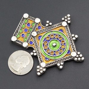 Berber Tuareg Sterling Silver Pendant with Colorful Enamel Design