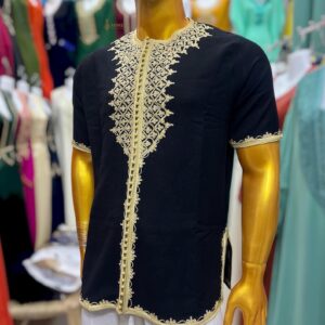 Amazigh Men’s Loulan Tunic Beige Black Embroidery Traditional Style