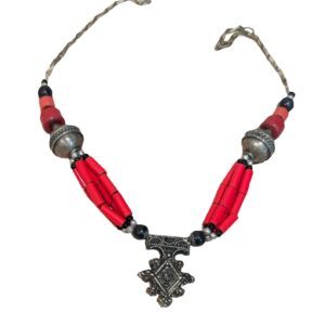 Amazigh Berber Louban Beaded Necklace with Agate Silver Details