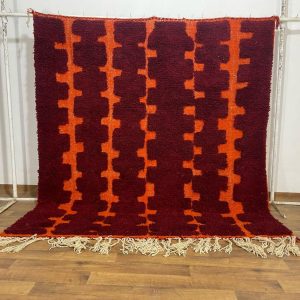 Berber Handmade Wool Beni Ourain Style Geometric Burgundy Rug