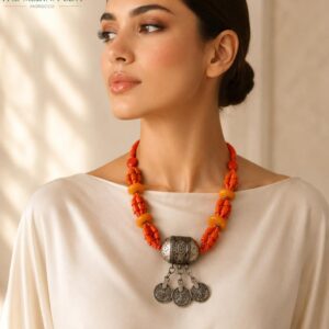 Amazigh Saharan Timeless Heritage Necklace with Coral Beads