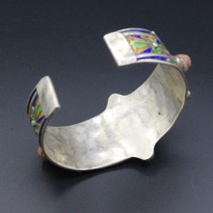 Berber Tuareg Sterling Coral Enamel Cuff Bracelet Jewelry