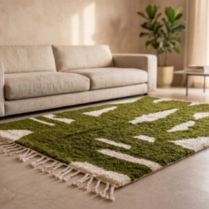 Amazigh Olive Abstract Modern Shag Berber Wool Rug Custom Size