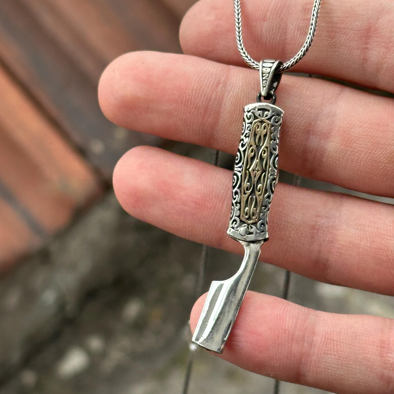 Berber Foldable Razor Pendant Sterling Silver Necklace Design
