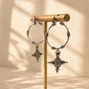 Berber Tuareg Cross Hoop Earrings with Ingal Inspired Jewelry Design