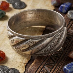 Amazigh Tifinagh Engraved Solid Silver Berber Traditional Bracelet