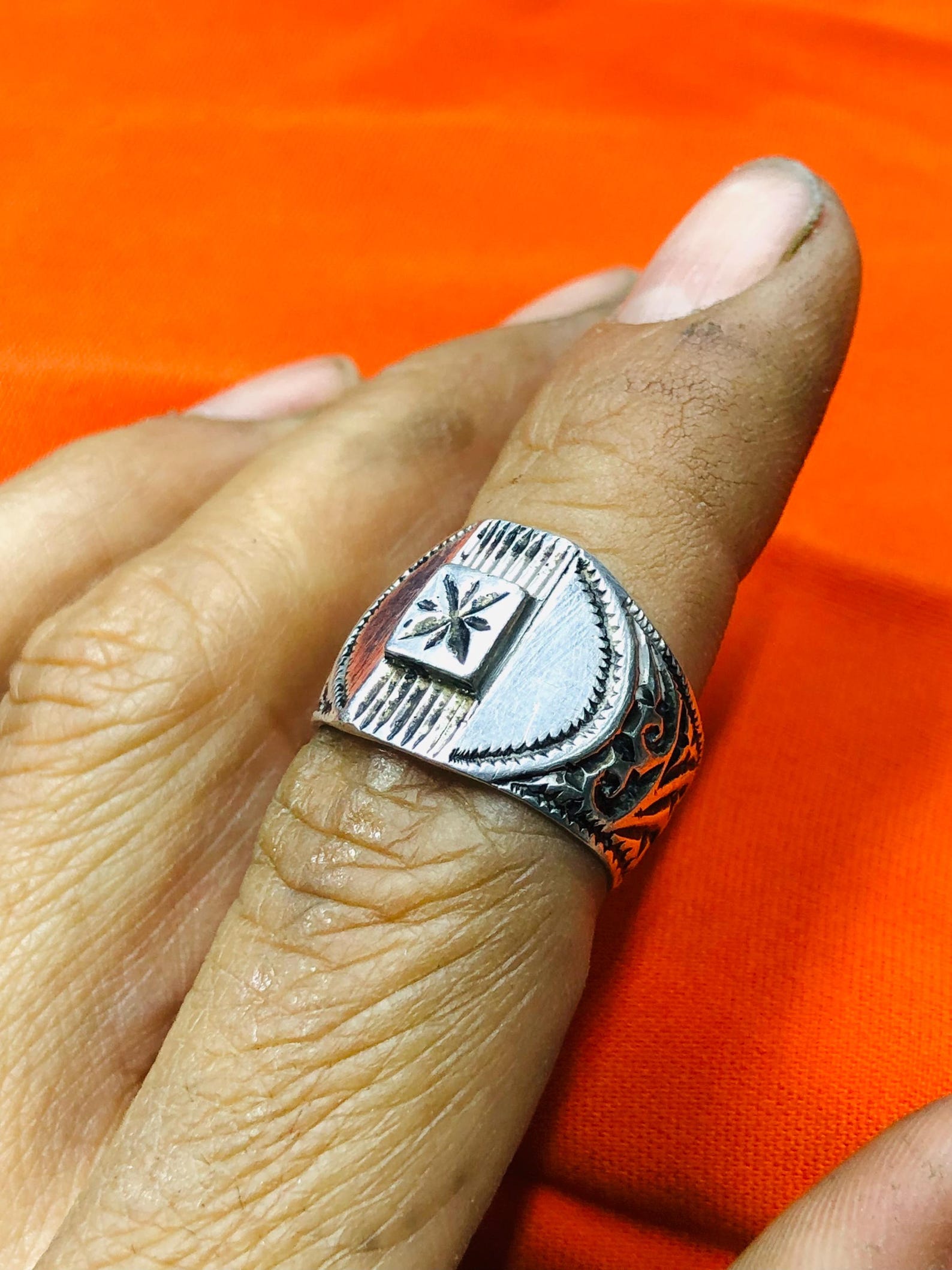 Berber Silver Ring with Hand Engraved Vintage Jewelry Design