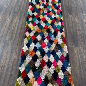 Berber Colorful Boujaad Vintage Runner Rug with Wool Design
