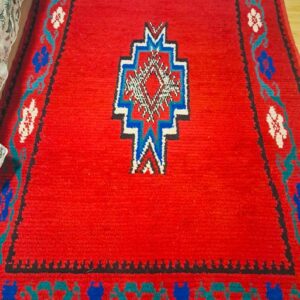 Authentic Berber Azilal Vintage Wool Rug with Red Geometric Design