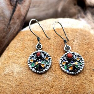Amazigh Kabyle Earrings with Koralle and Emaille Silver Details