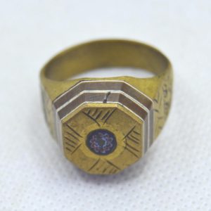 Berber Tuareg Brass Signet Ring with Ebony Wood Inlay