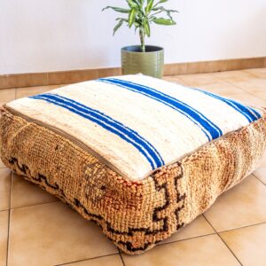 Amazigh Kilim Pouf Up-cycled Wool Floor Decor Piece