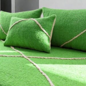 Berber Neon Green Zanafi Pouf with White Stripe Floor Sofa Design