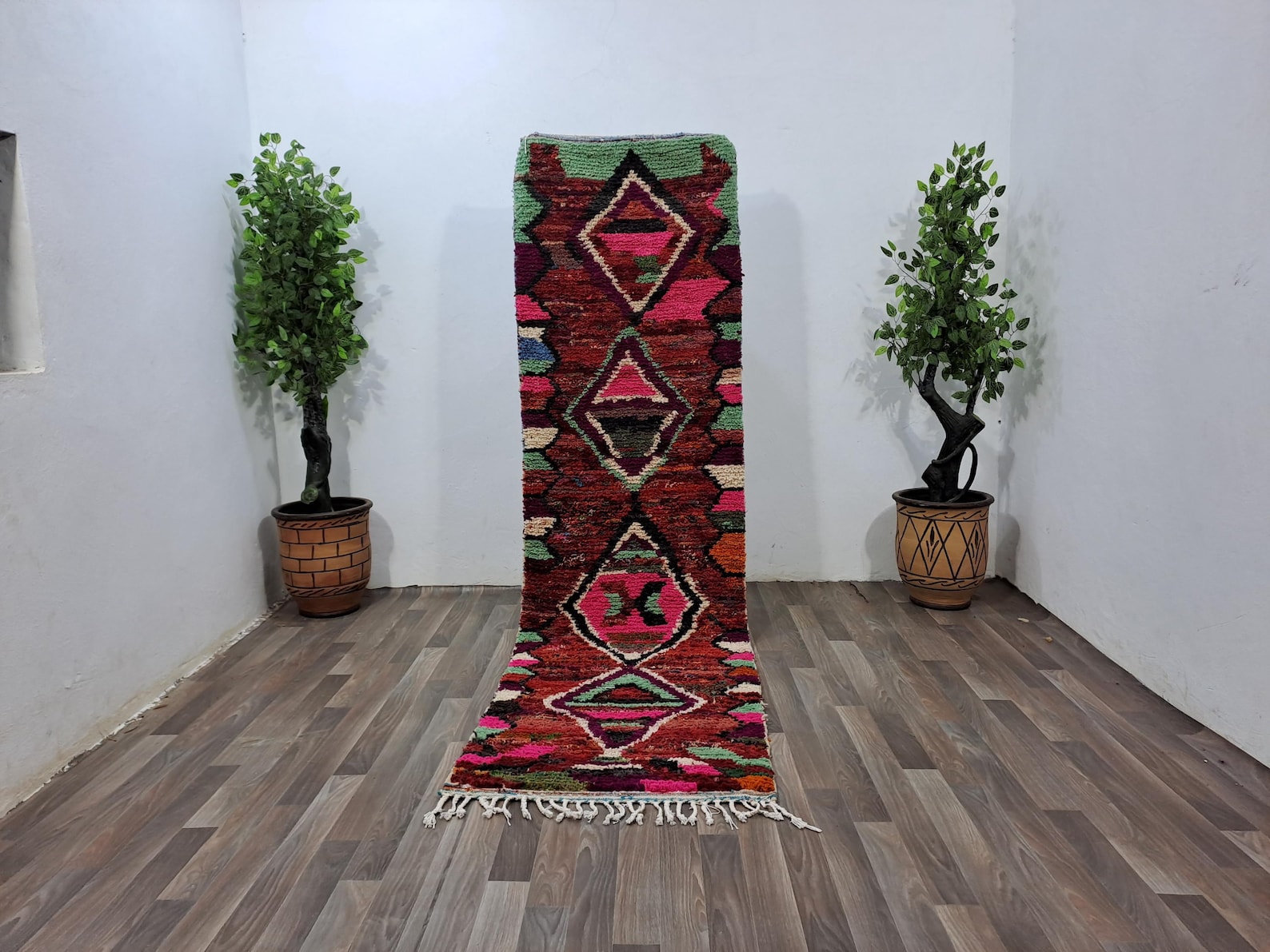 Berber Colorful Azilal Handmade Wool Checkered Shaggy Rug