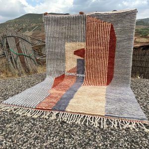 Berber Abstract Terracotta Gray Wool Rug Handmade Geometric Design