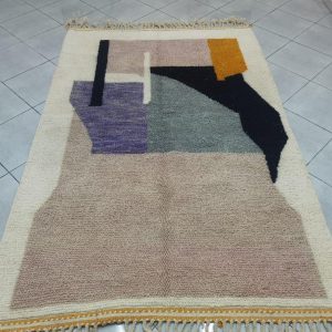 Berber Handmade Black Purple Wool Beni Ourain Style Rug