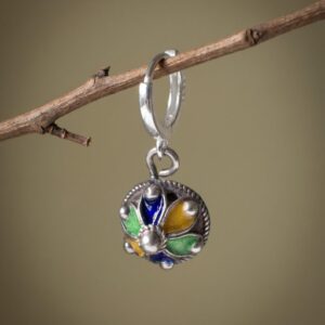 Amazigh Enamel Huggie Single Earring with Vintage Charm Sterling Hoop