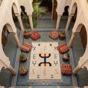 Amazigh Berber Hand-Knotted Rug with Symbols Cream Base Custom Sizes