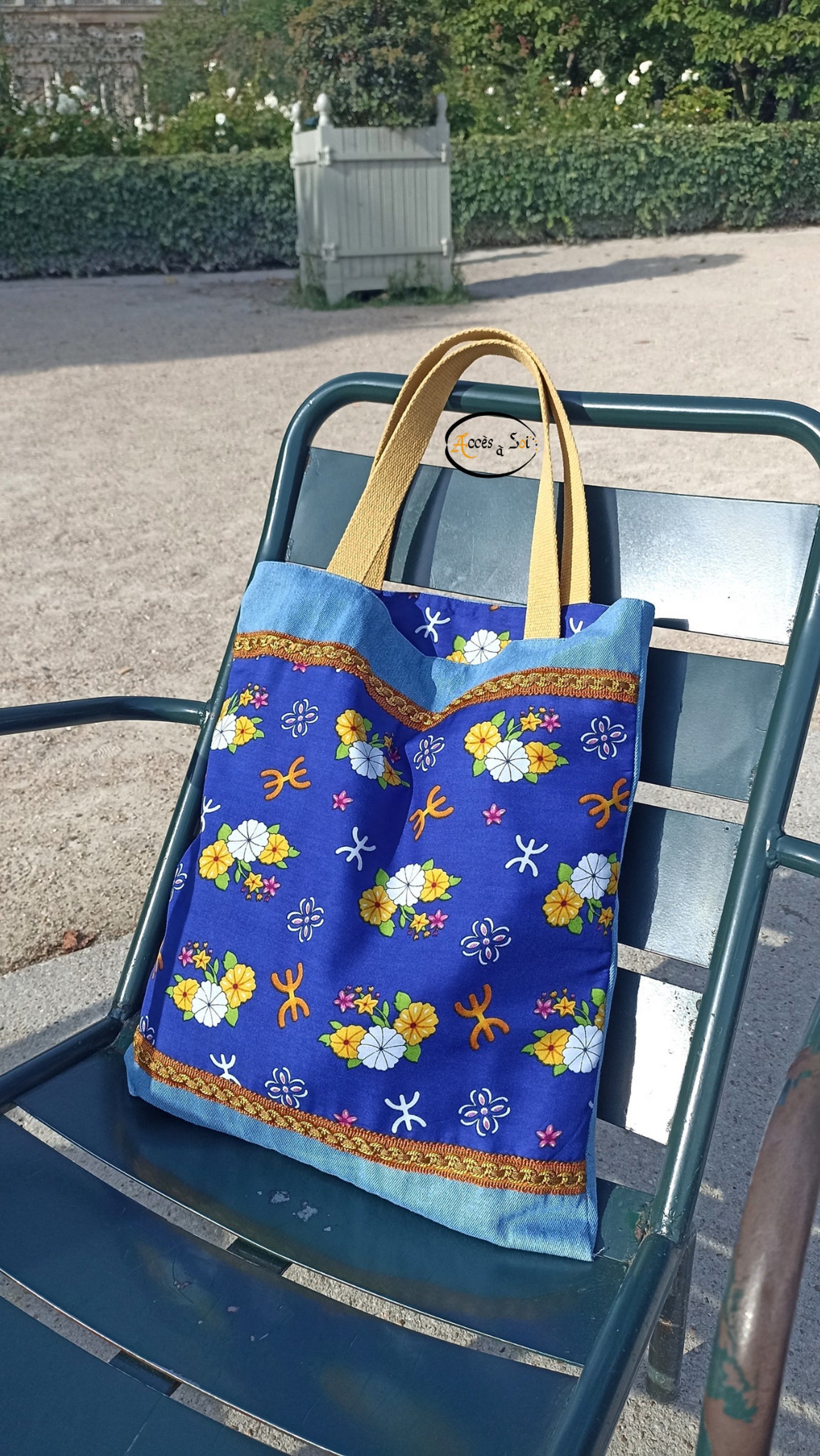 Berber Kabyle Jeans Cotton Tote Bag with Traditional Motifs
