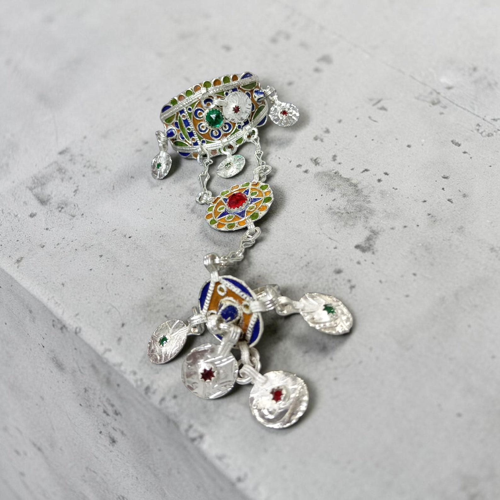 Amazigh Berber Adjustable Bracelet with Enamel Handpiece Ring Design