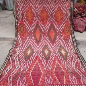 Amazigh Berber Vintage Handmade Rug with Colorful Geometric Tribal Design