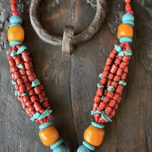 Berber Amazigh Tuareg Cross Pendant Necklace Coral Turquoise