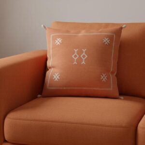 Amazigh Berber Terracotta Pillow Cover with White Geometric Motifs