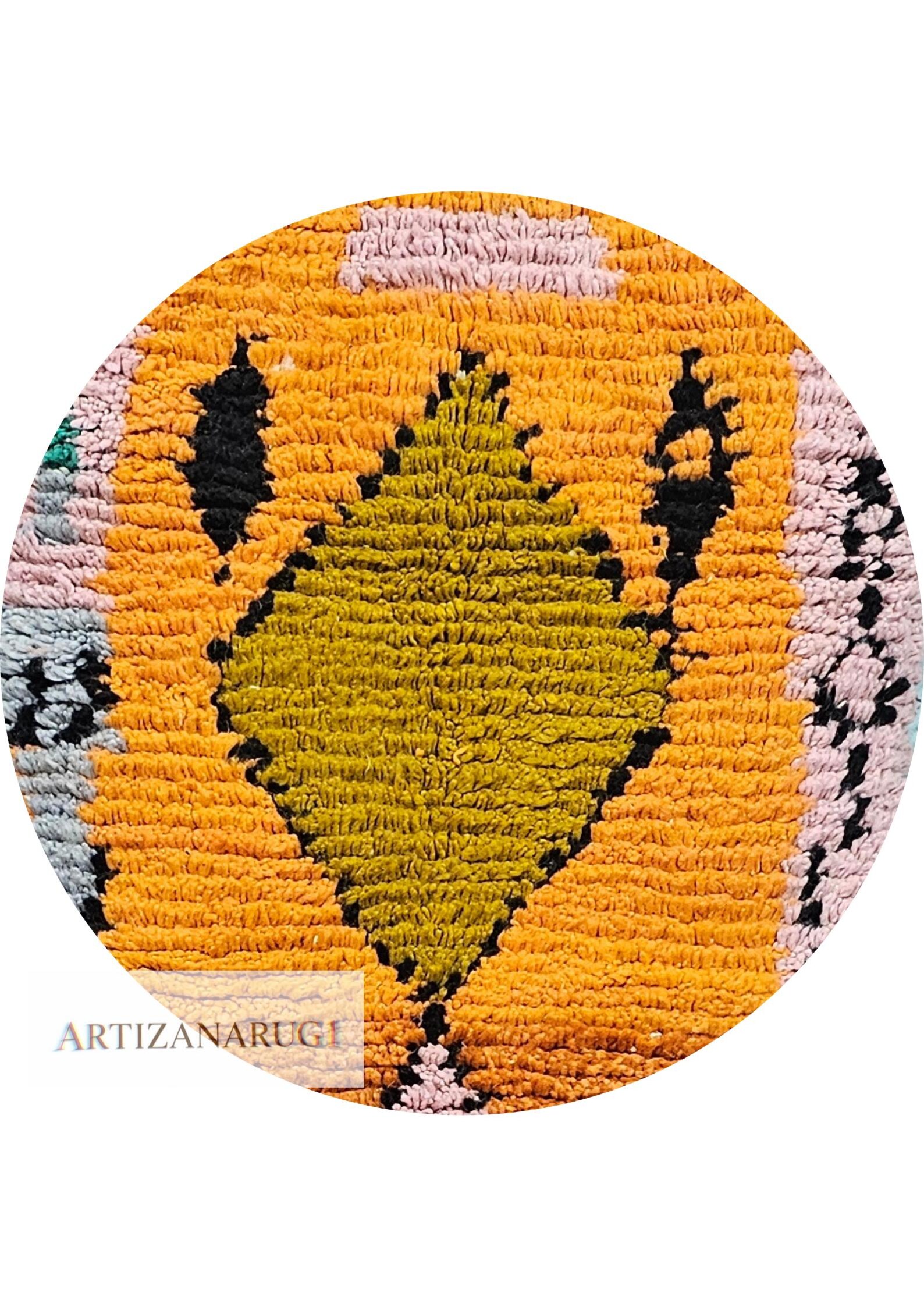 Berber Handmade Beni Ourain Round Shaggy Circle Rug Colorful Wool Design