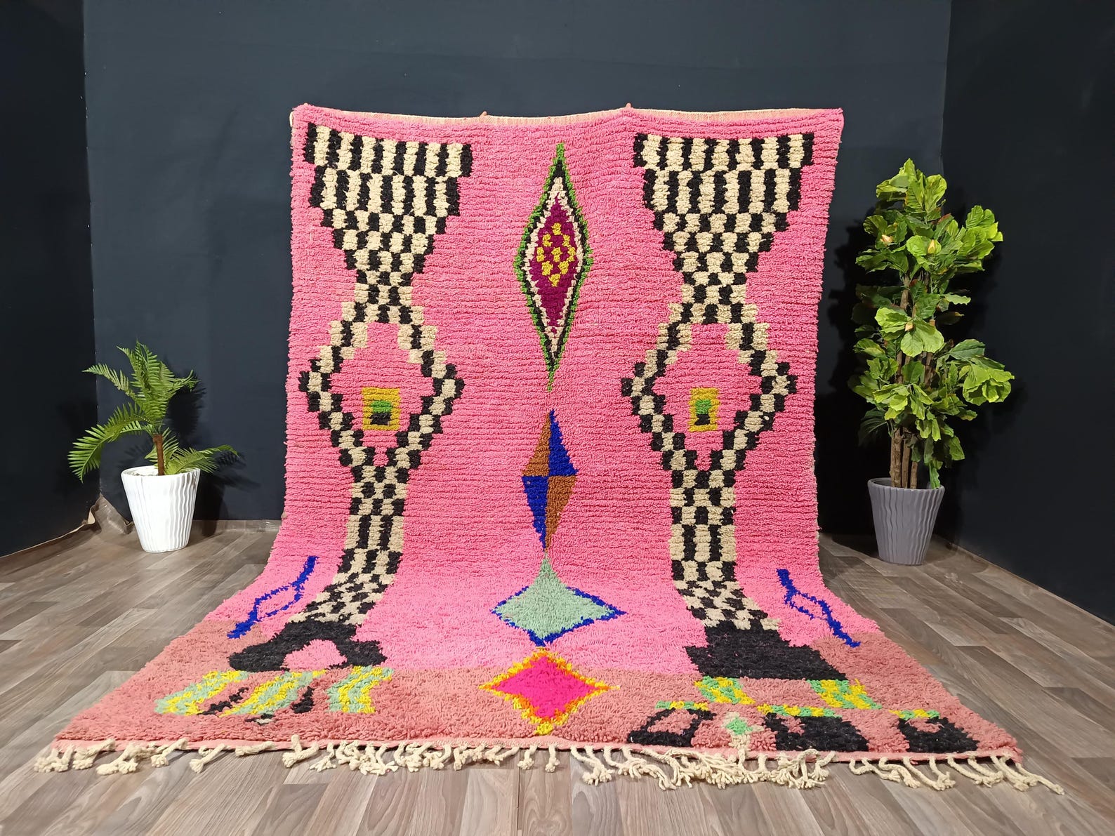 Berber Hand Knotted Azilal Boujaad Wool Rug for Custom Home Decor