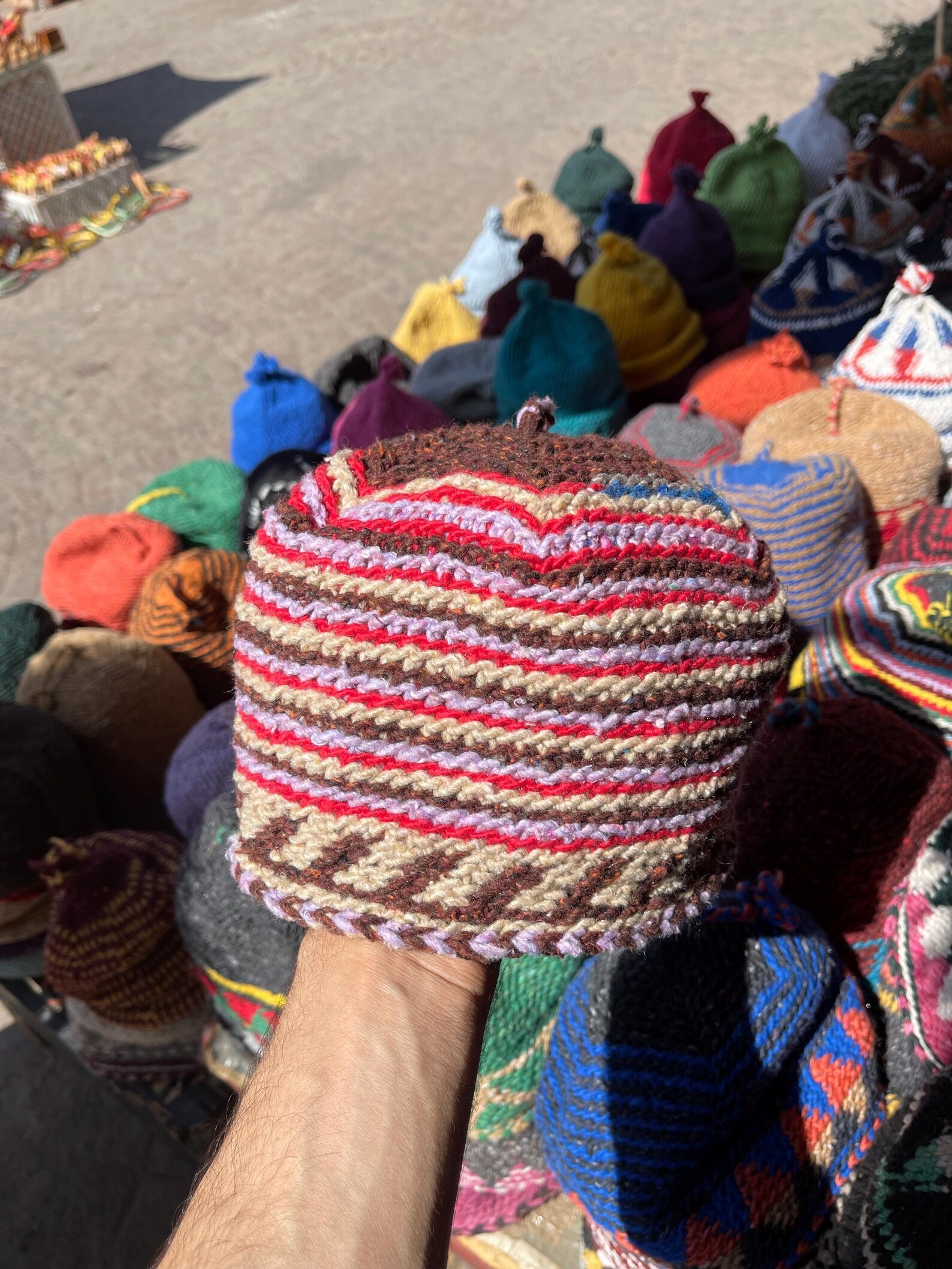 Amazigh Berber Handcrafted Wool Beanie with Geometric Knit Hat