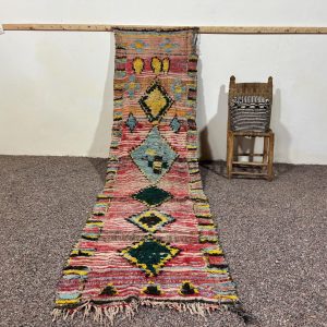 Berber Vintage Geometric Wool Runner Rug Colorful Handwoven