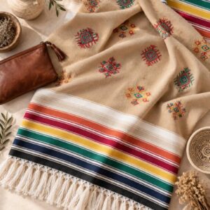 Amazigh Handwoven Embroidered Bedspread Coverlet Blanket Berber Textile Design
