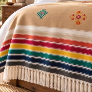 Amazigh Handwoven Embroidered Bedspread Coverlet Blanket Berber Textile Design